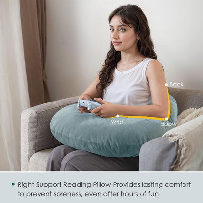 QUEEN ROSE Reading Pillow, Gaming Pillow for Lap, Sitting in Bed or Sofa, Extra Arm Rest for Reading, Playing or Crocheting, Soft Velvet Grey