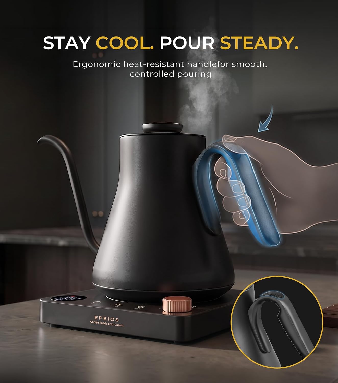 Epeios Gooseneck Electric Kettle 1°F Temperature Control,1200W,0.9L,Black | Rapid Heating, for Pour Over Coffee & Tea,Hot water Boiler,Brew Timer, 304 Stainless Steel Interior, Auto Shut-Off