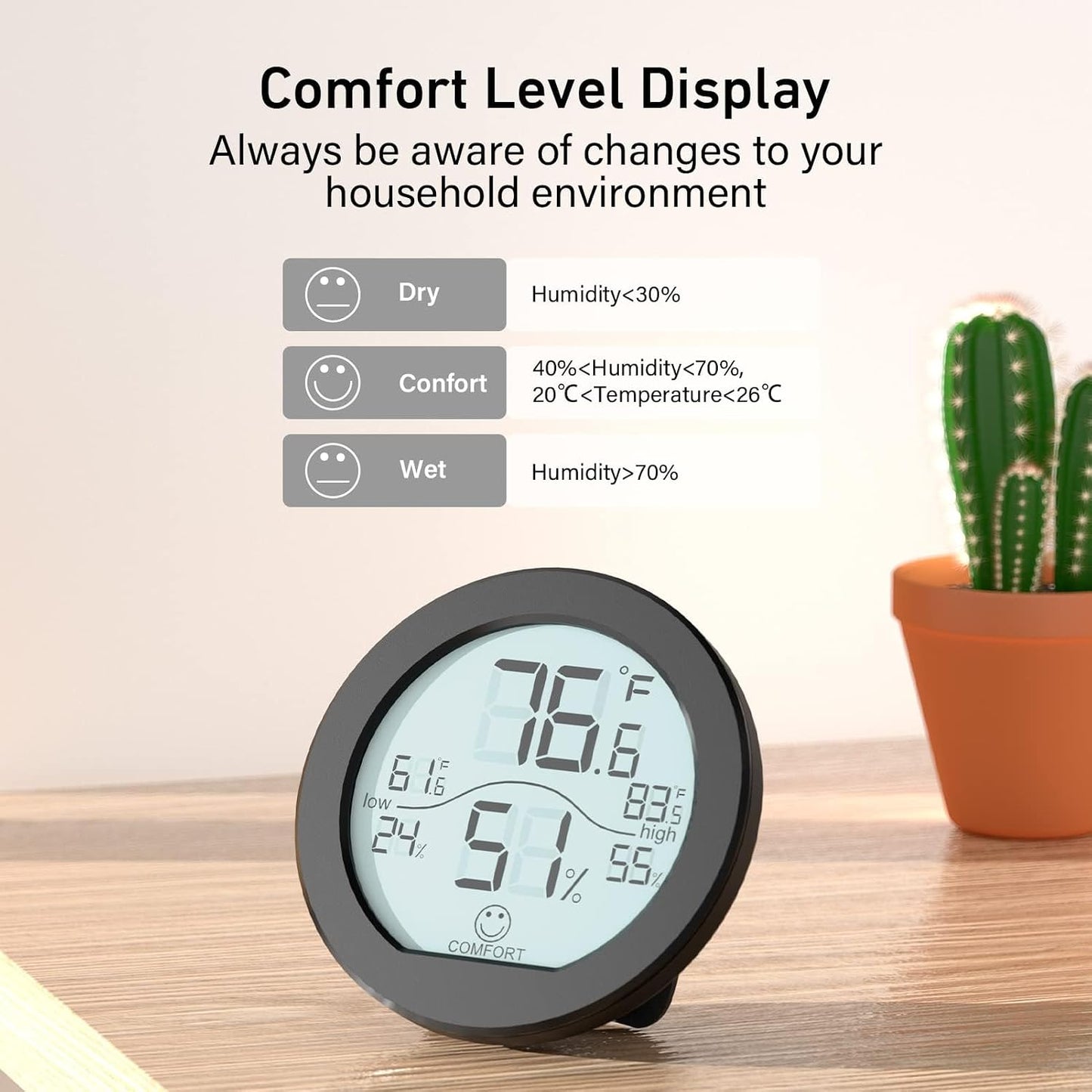 Indoor Digital Hygrometer Thermometer for Room Temperature Humidity Meter | SECRUI Thermometer Accuracy Calibration LCD Temperature Sensor with Maximum and Minimum Records,1 Pack