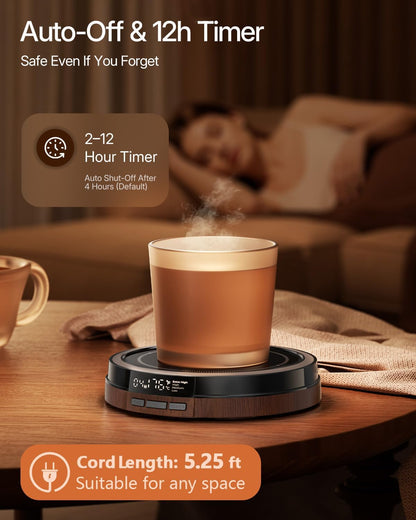 Coffee Mug Warmer for Desk, 50W, Cup Warmer 4 Temps & Timer - Wood | Smart Display; 12H Timer; Auto Shut Off; Fast Heating; Easy-Clean; Candle Warmer Plate; UL Certified Gift for Coffee Lovers