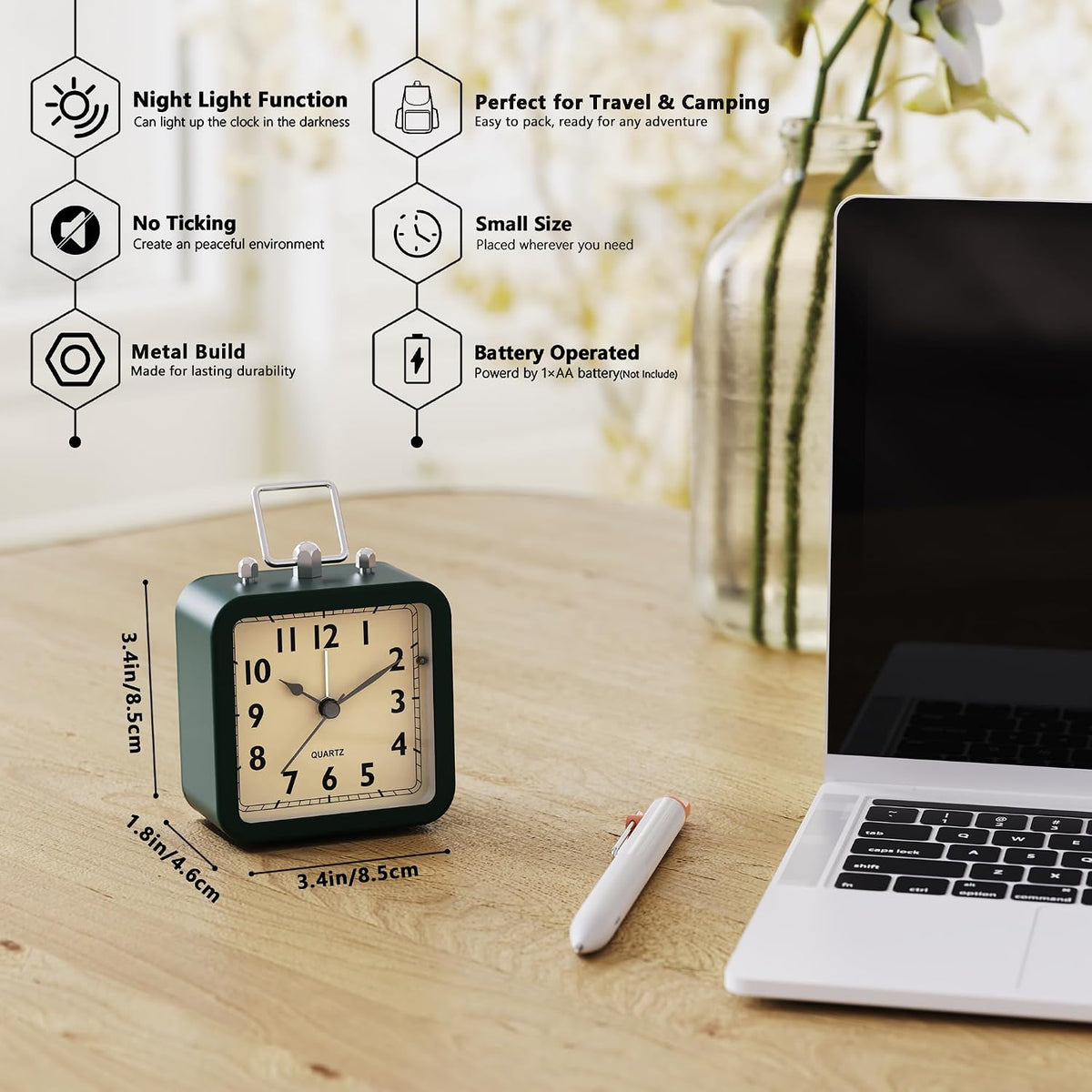 AYRELY® Small Metal Alarm Clock, Desk and Table Clock for Travel