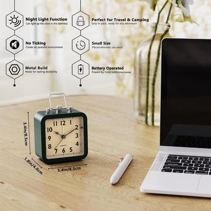 AYRELY® Small Metal Alarm Clock, Desk and Table Clock for Travel