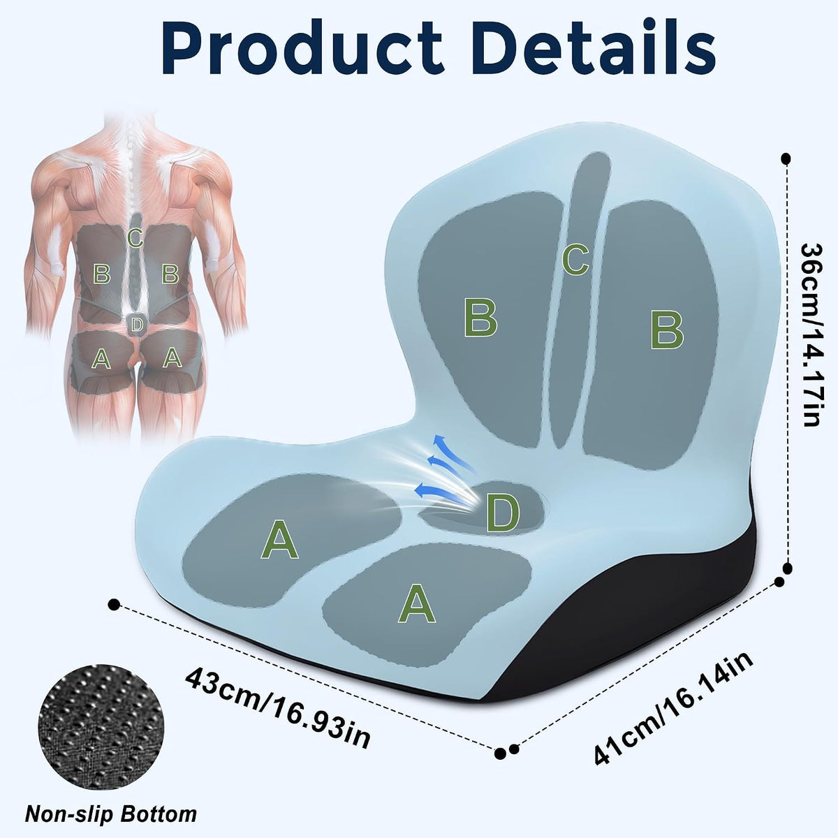 Seat Cushion for Office Chair and Car, L-Shaped Ergonomic Car Seat Cushions, Memory Foam Chair Cushion, Lumbar Support Pillow for Wheelchair, Car, Home, Office, Desk, Black