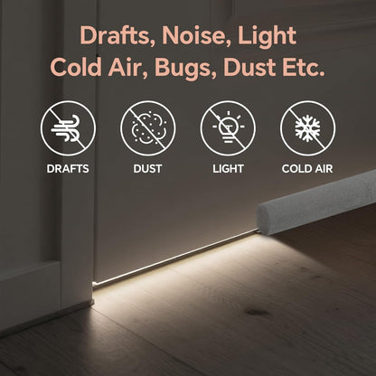 Premium Velvet Under Door Draft Stopper, 30-36 Inch Adjustable Double Sided Door Seal, Noise Blocker and Soundproof Sweep, Blocks Light, Dust, Air, Wind, and Bugs,Gray