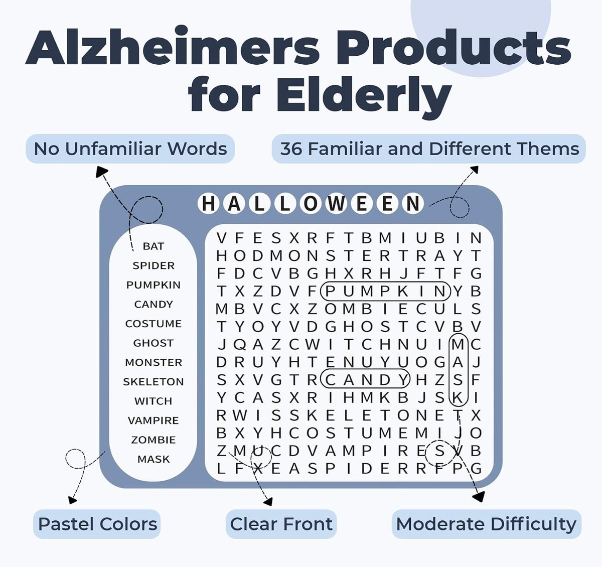 12 or 36 Pcs Reusable Word Search Cards for Dementia Game-Dementia Activities for Seniors with Alzheimer's-Elderly Alzheimer's Toys-Large Print Word Search Books (12 Reusable Word Search Card)