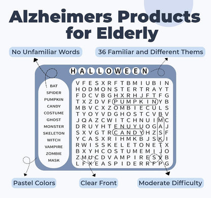12 or 36 Pcs Reusable Word Search Cards for Dementia Game-Dementia Activities for Seniors with Alzheimer's-Elderly Alzheimer's Toys-Large Print Word Search Books (12 Reusable Word Search Card)