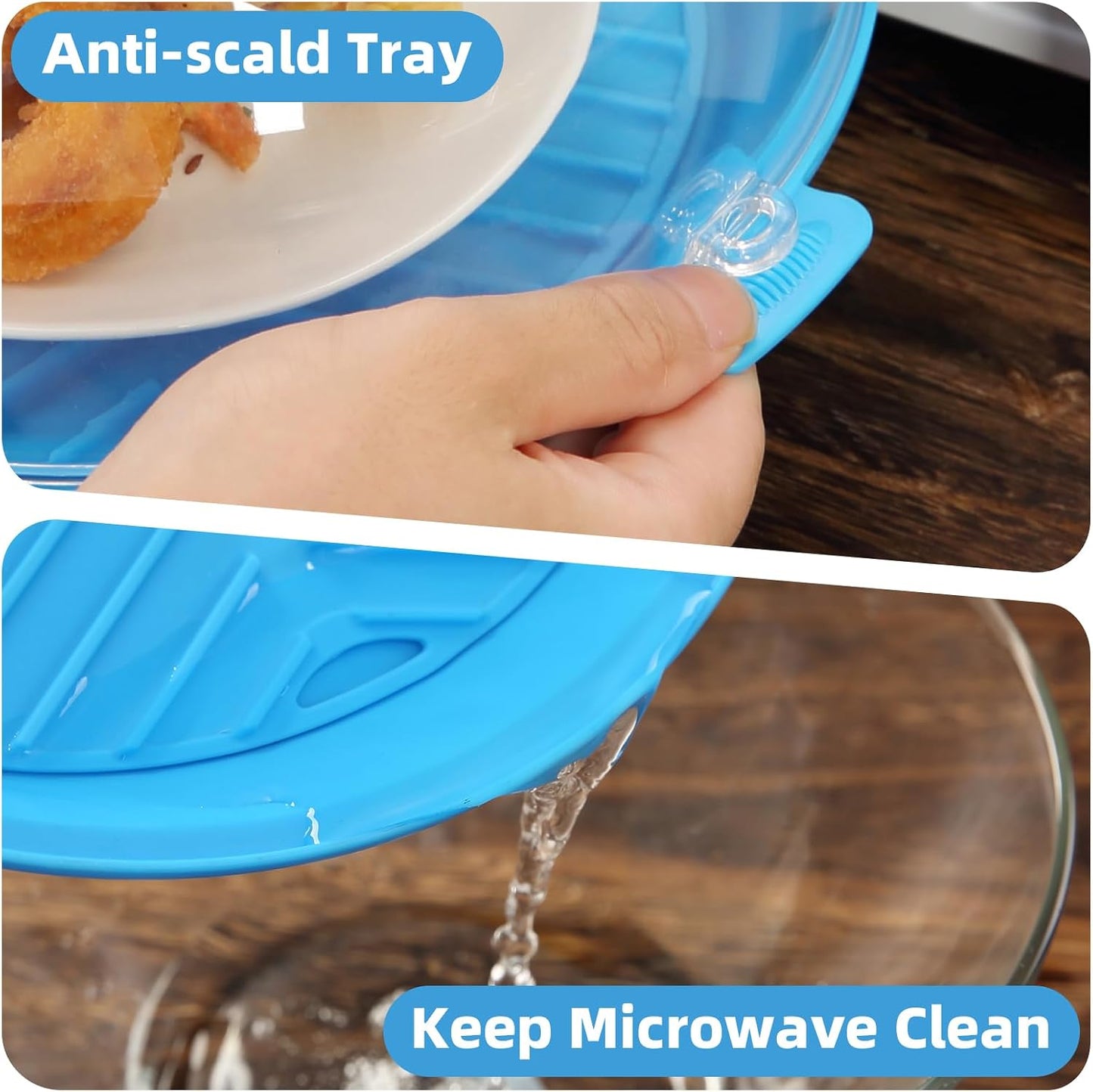 Microwave Splatter Cover Lid for Food 10.2 Inch with Water Steamer, Clear Microwave Splash Guard Cooker Lid with Plate, Dish Bowl Plate Serving Cover Cookware High Transparent Plastic Black
