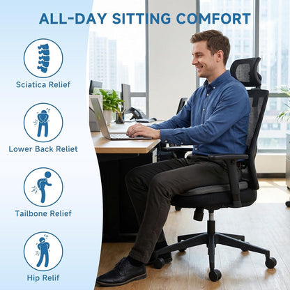 Car Seat Cushion for Driving Thin Seat Pad Drivers Seat Cushion | Better Visibility Sciatica Pain Relief High Density Memory Foam Breathable Mesh Non-Slip Base Machine Washable Cover