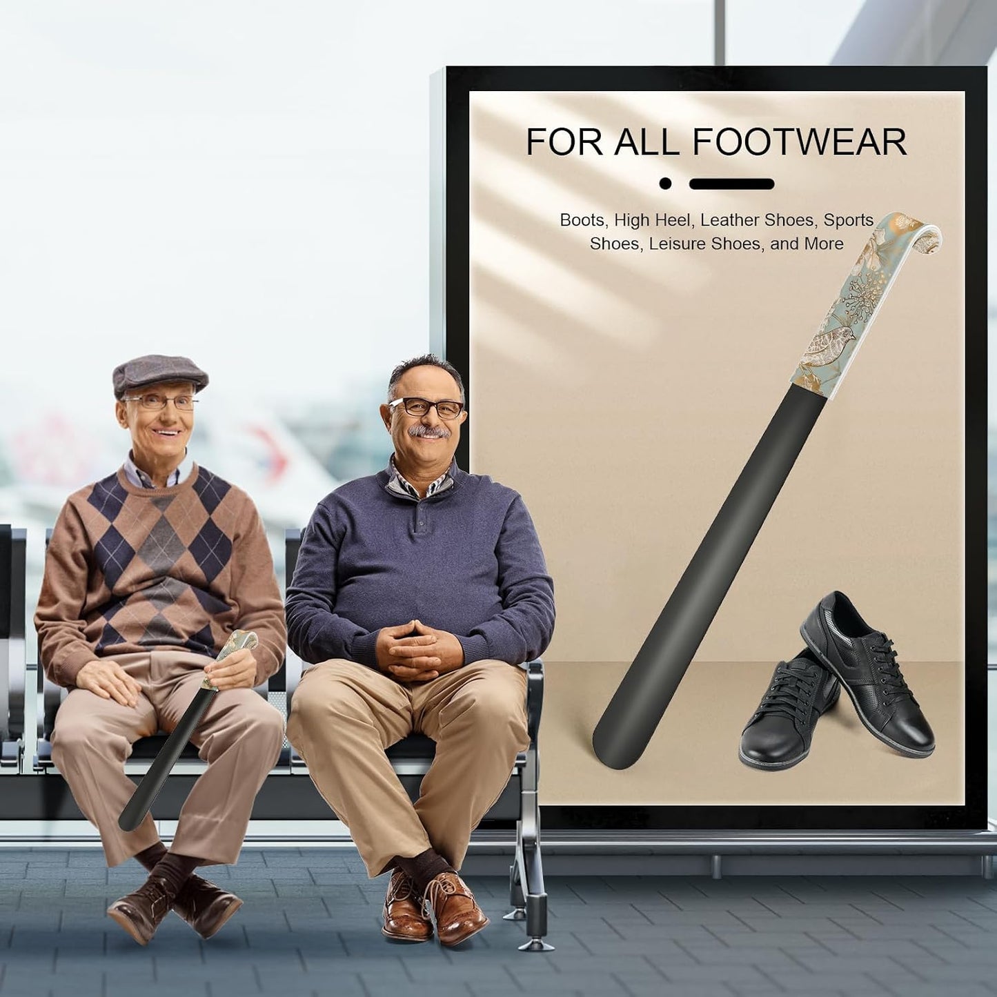 16.5 Inch Long Handle Shoe Horn for Seniors Men Women Kids, Metal Shoe Horns for Boots