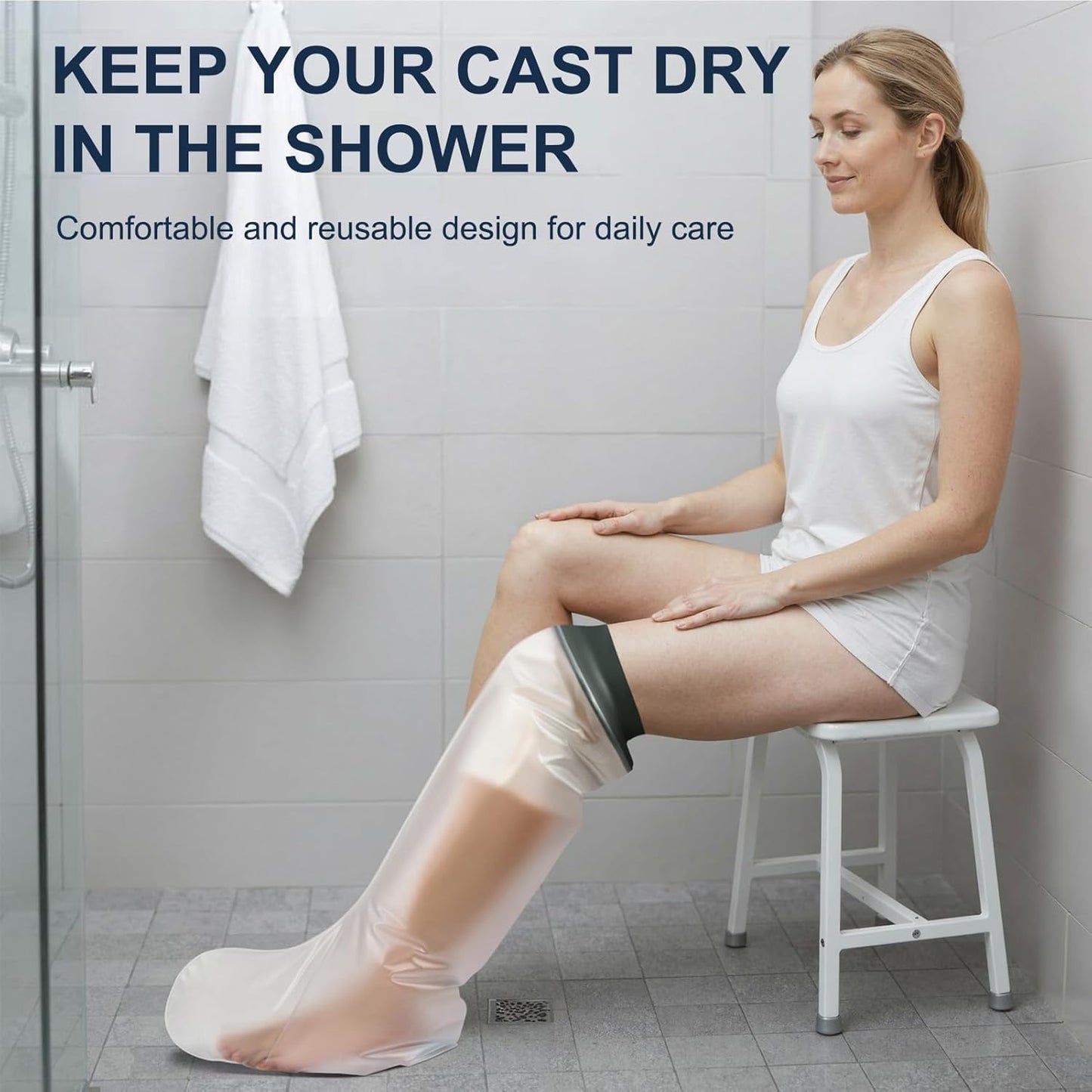 Adult Waterproof Foot Cast Cover, Reusable Watertight Ankle Cast Protector | Durable & Watertight Shower Boot, Reusable Shower Bag for Leg, Soft Comfortable Shower Bag for Post-Surgery Foot Ankle Injury