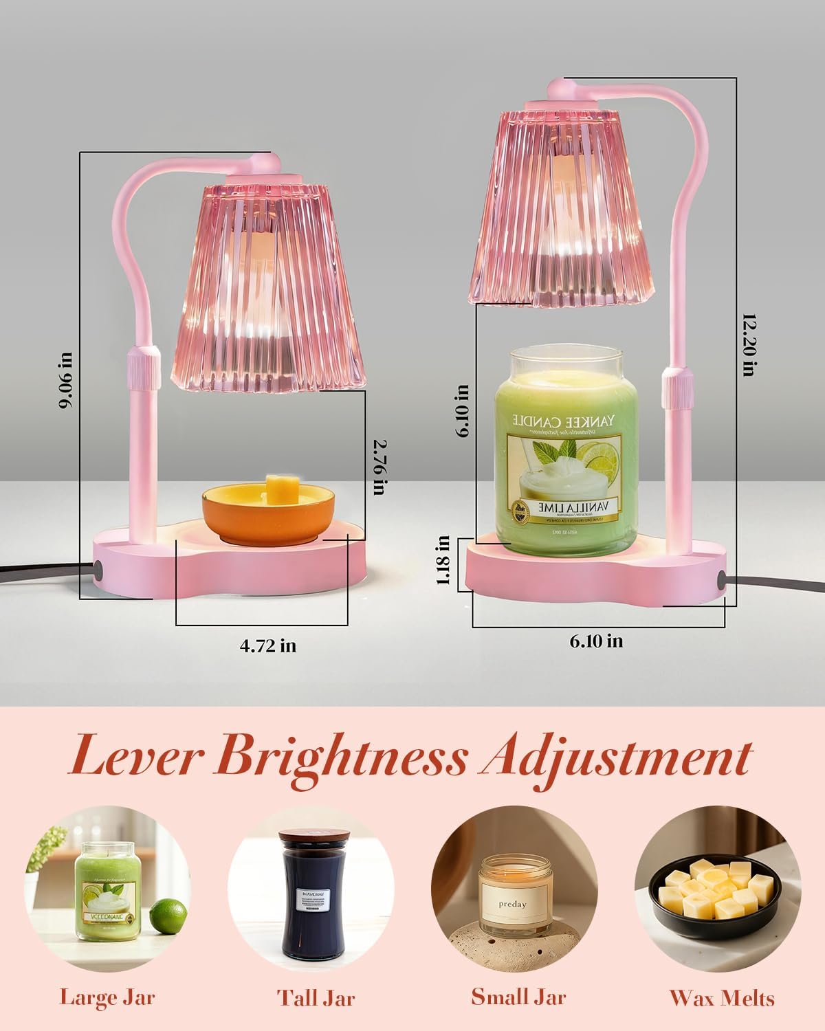 Candle Warmer Lamp with Timer & Dimmable Settings, Adjustable Height Flameless Scented Wax Melter for Jar Candles, Elegant Home Decor Warmer Lamp with 2 Bulbs, Gift for Women Mom Friend Family, White