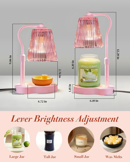 Candle Warmer Lamp with Timer & Dimmable Settings, Adjustable Height Flameless Scented Wax Melter for Jar Candles, Elegant Home Decor Warmer Lamp with 2 Bulbs, Gift for Women Mom Friend Family, White