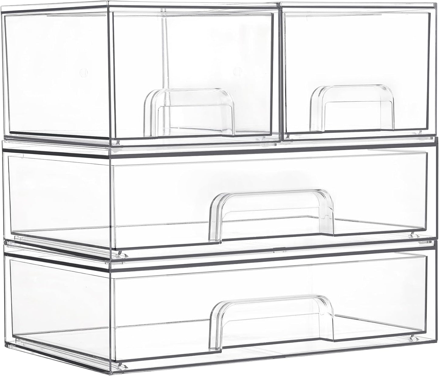 Vtopmart Clear Stackable Storage Drawers Set of 6, Plastic Organizer Bins | Multi-purpose Boxes for Bathroom Accessories Storage, Ideal for Cabinet, Shelf, Pantry, Laundry Room Organization