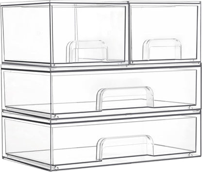 Vtopmart Clear Stackable Storage Drawers Set of 6, Plastic Organizer Bins | Multi-purpose Boxes for Bathroom Accessories Storage, Ideal for Cabinet, Shelf, Pantry, Laundry Room Organization