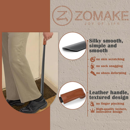 ZOMAKE Shoe Horn Long Handle for Seniors Men Women, Metal Shoehorn 2Pack | 16.5" Long Boot Horn, Travel Small Shoe Spoon Helper 7.5", Sturdy Stainless Steel, Anti-Slip Leather Grip, Shoe Protection