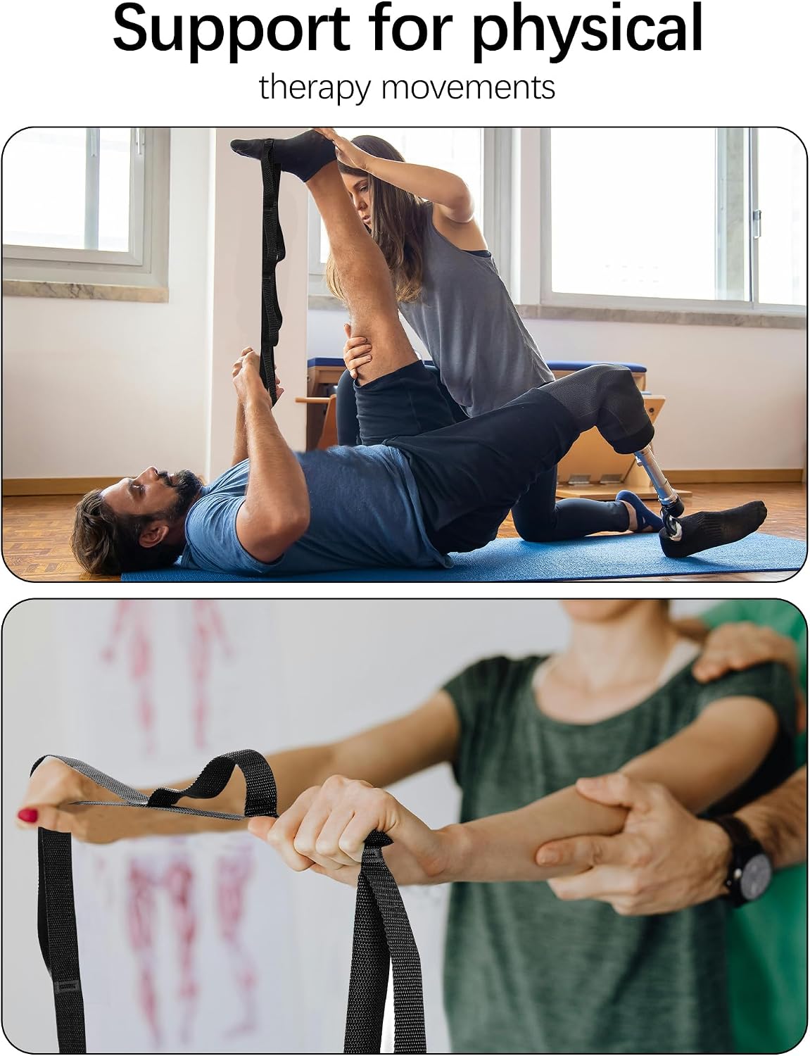 10 Loop Yoga Stretching Strap for Physical Therapy - Non-Elastic Exercise Band for Pilates, Yoga, Stretching for Women & Men