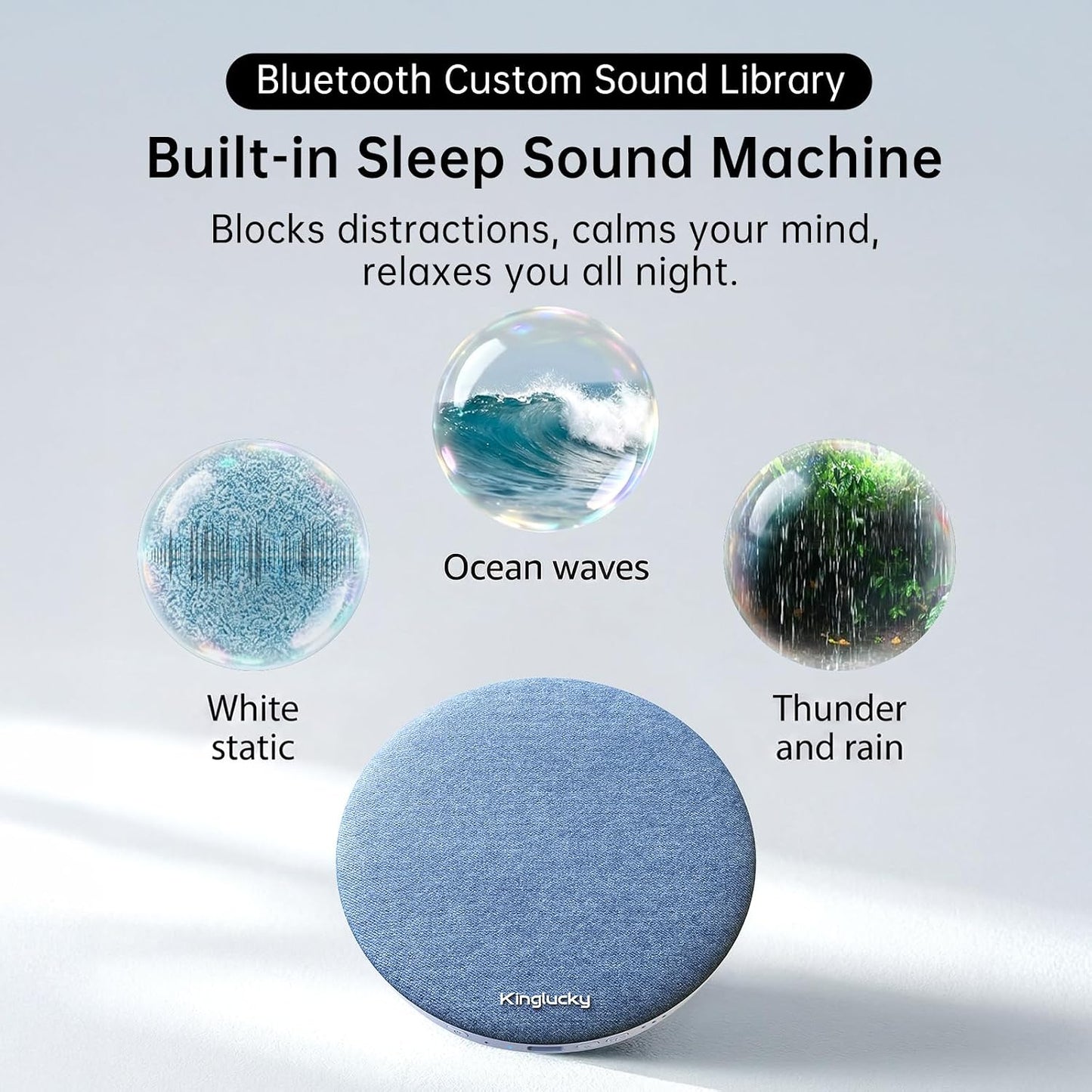 Kinglucky Pillow Speaker for Sleeping, Built-in White Noise Ultra-Thin Bluetooth 6.0 Under Pillow Speaker for Side Sleepers,Auto Shut-Off, Rechargeable Portable for Travel, Couples Shared Bed, Blue