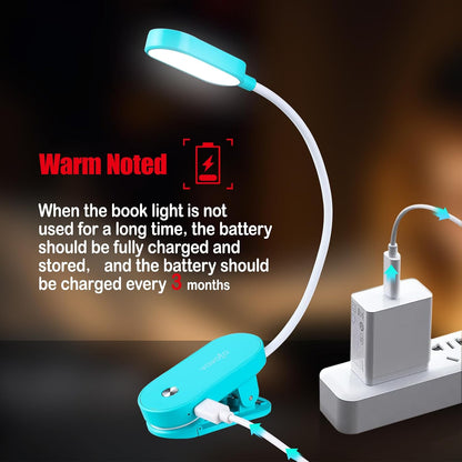 VAVOFO Rechargeable Book Light, 14 LEDs Eye Care Clip On Amber Reading Light for Bookworms Reading in Bed with 9 Colors 9 Brightness (Blue)