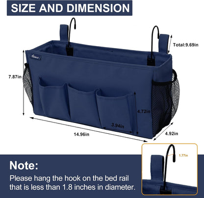 Surblue Bedside Organizer with Hook Bedside Caddy Hanging Storage Bag with Adjustable Straps and Water Bottle Holder for Home College Dorm Bunk Bed Accessories, Crib Bed Rails, Hospital Bed, Black
