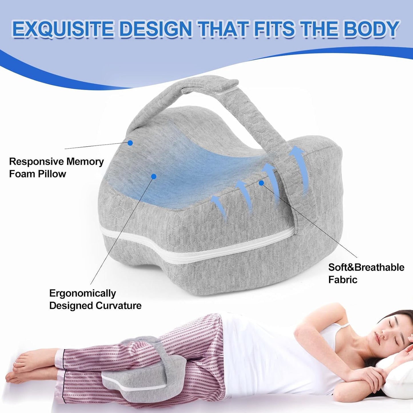 Knee Pillow for Side Sleepers Leg Memory Foam Pillow Side Sleeping Soothing Relief for Back, HIPS, Knees, Joints, Nerves and Muscle Discomfort Relief (Grey, Small)