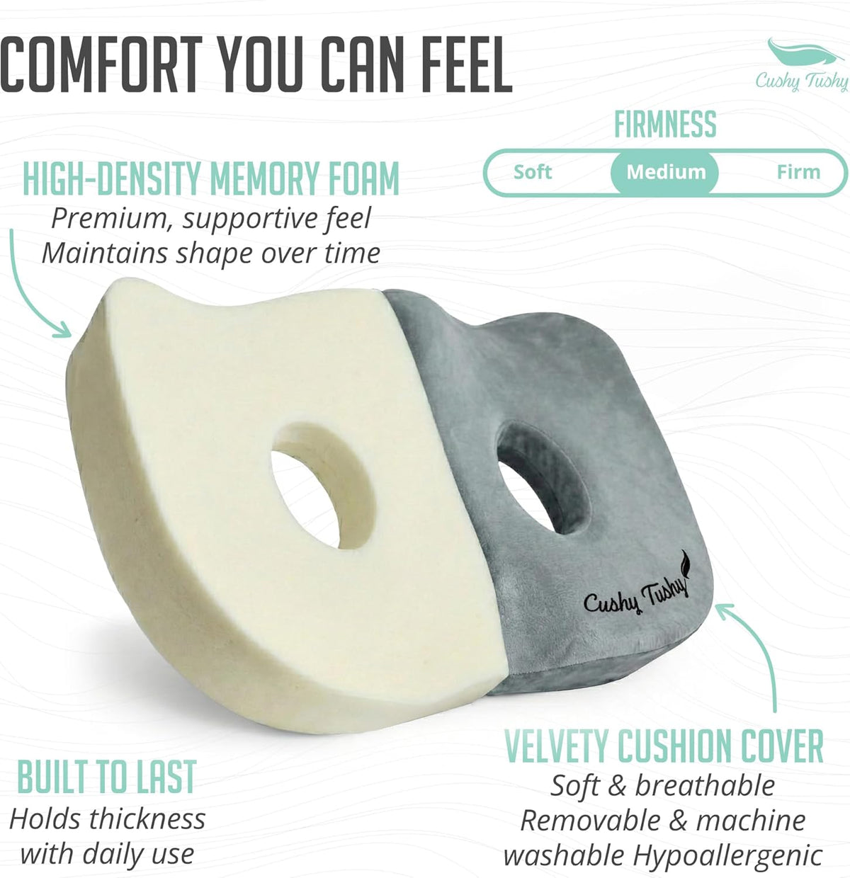Cushy Tushy Premium Foldable Travel Seat Cushion - for Relief of Lower Back, Sciatic, Butt and Tailbone Pain - for Home & Office Use, Perfect for Travel or Driving - Coccyx Seat Cushion