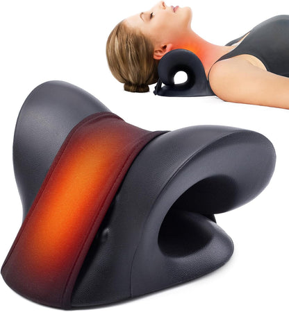 Neck Stretcher for Neck Pain Relief, Heated Cervical Traction Device Pillow with Graphene Heating Pad, Neck and Shoulder Relaxer for TMJ Pain Relief and Cervical Spine Alignment (Dark Blue)