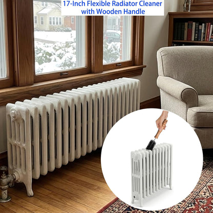 Radiator Brush, 17" Flexible Radiator Cleaner, Wooden Handle, 2-Pack | Multipurpose Dryer Lint Brush & Refrigerator Coil Cleaning Brush for Lint Trap, Pet Hair, Vent Cleaner, Narrow Gaps & Duster