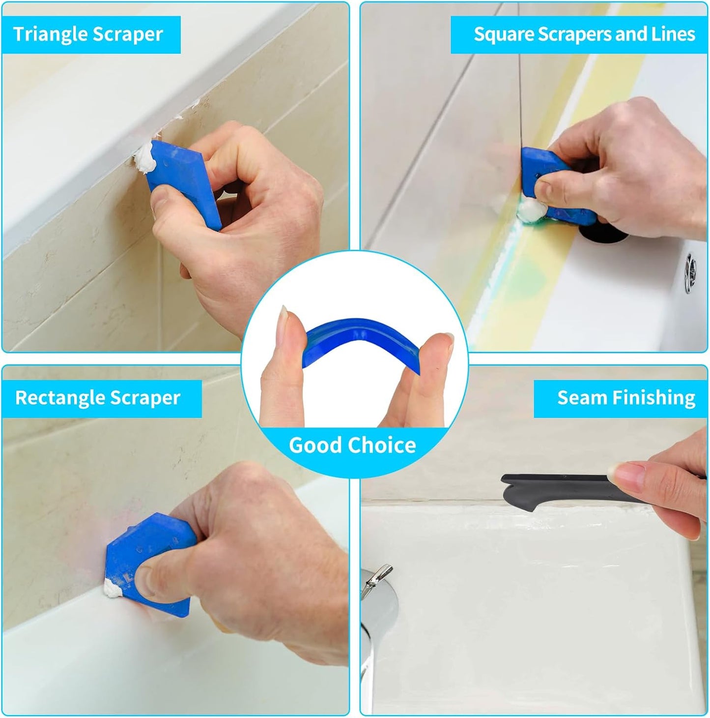 11Pcs Silicone Caulking Tools 3 in1 Grout Removal Tool Grout Remove Scraper | 5 Silicone Replaceable Pads,4 Glass Glue Angle Scraper, Caulk Remover for Kitchen/Bathroom/Window/Joint