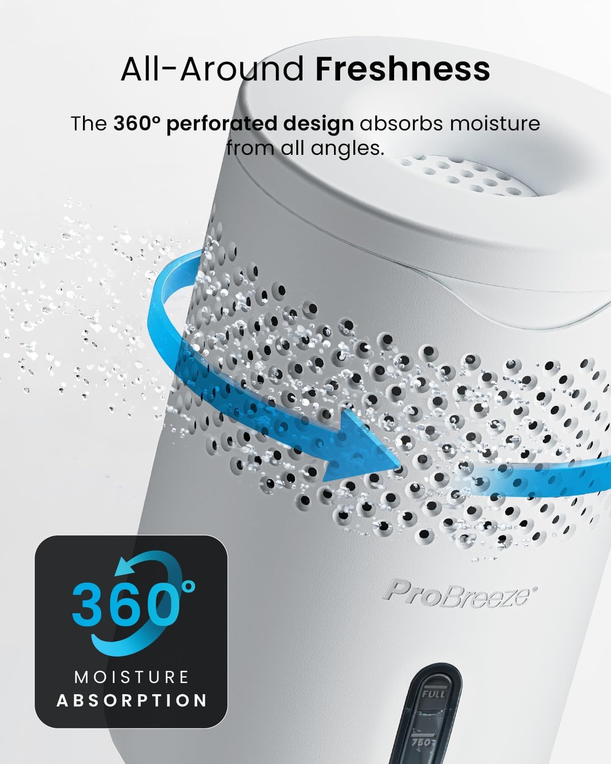 Pro Breeze Osmo Non-Electric Moisture Absorber, 44 fl.oz, Included 1.54lb Refillable Tablet, Lasts 100 Days, Ideal Silent Mini Dehumidifier for Closet, Bathroom & Bedroom, Fragrance Free, White