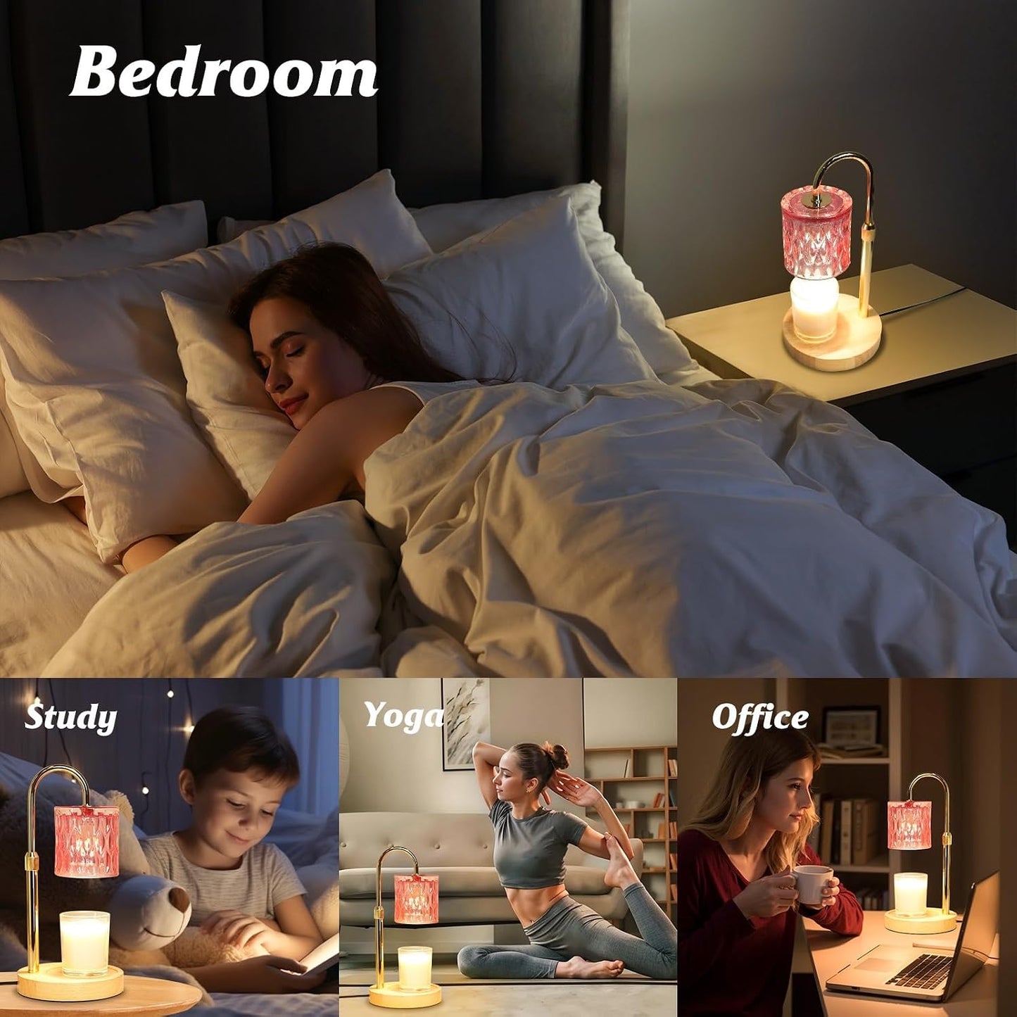 HAIDOLIANG Blue Candle Warmer Lamp with Timer and Dimmer | Height and Brightness Adjustable,Glass Electric Wax Warmer with 2 Bulbs for Women Gifts, Home Decor for Scented Jar Candles