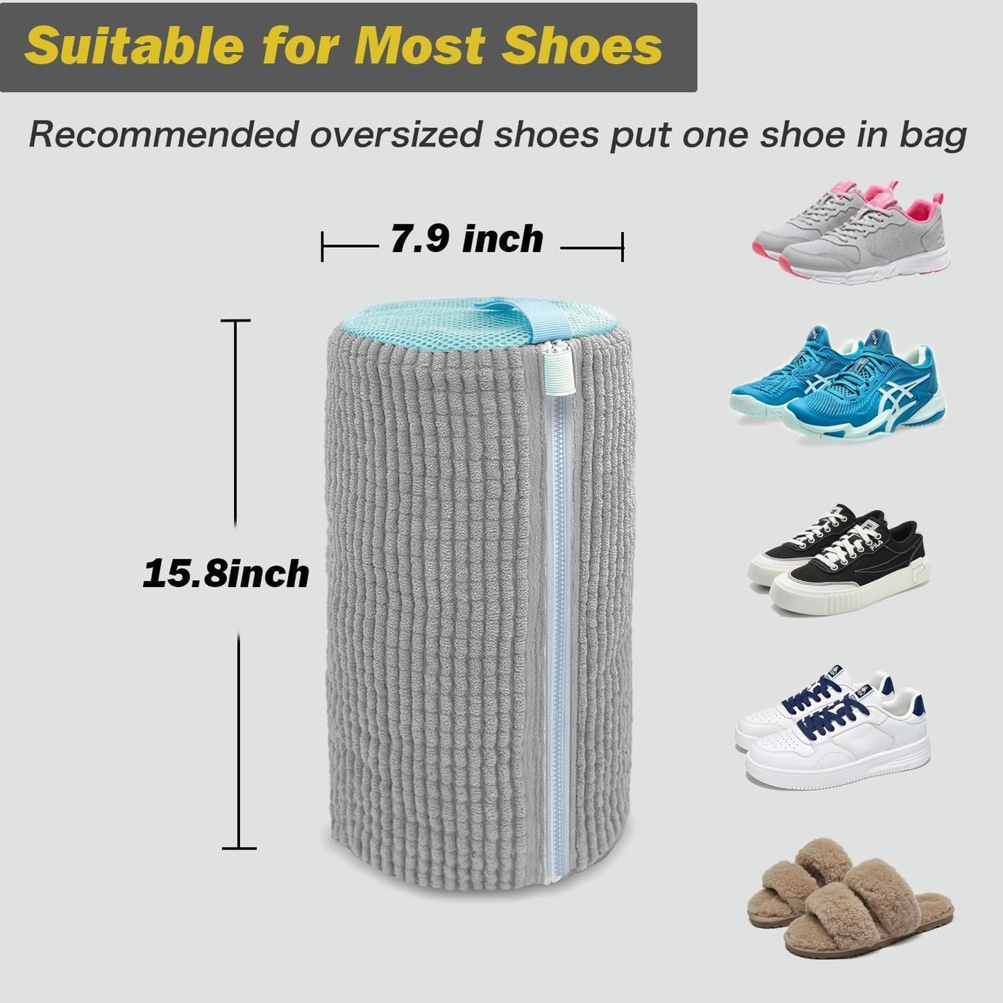 Shoe Washing Machine Bag,Laundry Shoe Bag for Washer and Dryer,Reusable Shoe Cleaning Bag for Sneakers,Tennis Shoes,With Self-locking Zipper, Microfiber Inside,Include Shoe Bag (Pro Grey - 1 Pack)