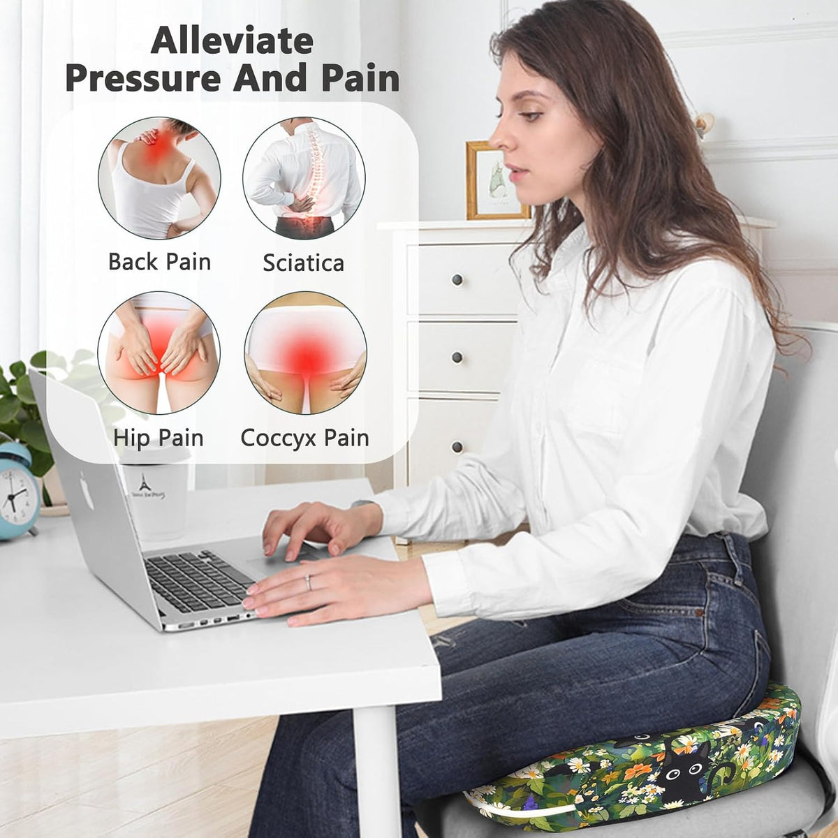 Tailbone Pain Relief Cushion, Memory Foam Seat Cushion for Coccyx Sciatica Pain Pressure Relief Office Desk Chair