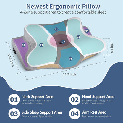 Cervical Pillow for Neck Pain Relief, Ergonomic Neck Pillow for Sleeping | Cooling Memory Foam Pillows for Neck Support,Orthopedic Contour Bed Pillow for Side Back Stomach Sleepers
