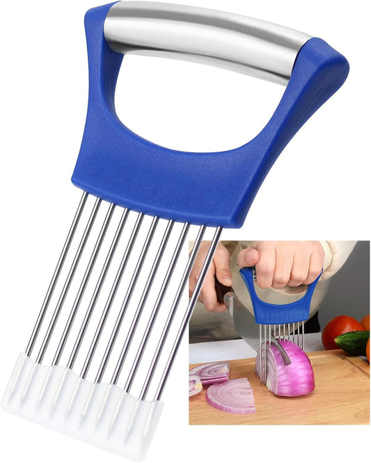 Stainless Steel Onion Holder for Slicing,Onion Slicer Holder,Kitchen Gadget | Purple Onion Slicer Holder, Onion Cutter for Slicing of Onions, Tomatoes, Avocados, Eggs and Other Vegetables