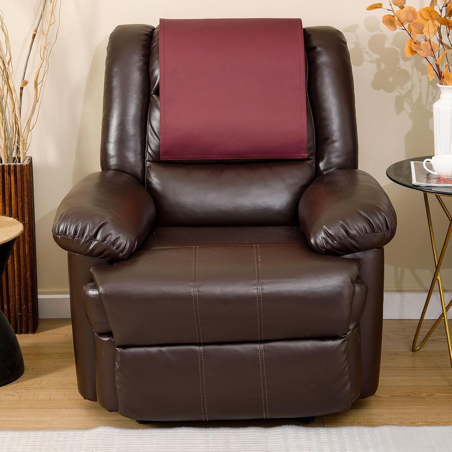 Non Slip Recliner Headrest Protector Washable Faux Leather Headrest Covers for Recliner Chair Waterproof Couch Head Rest Covers for Sofa,Furniture,Office Chair,Theater Seat