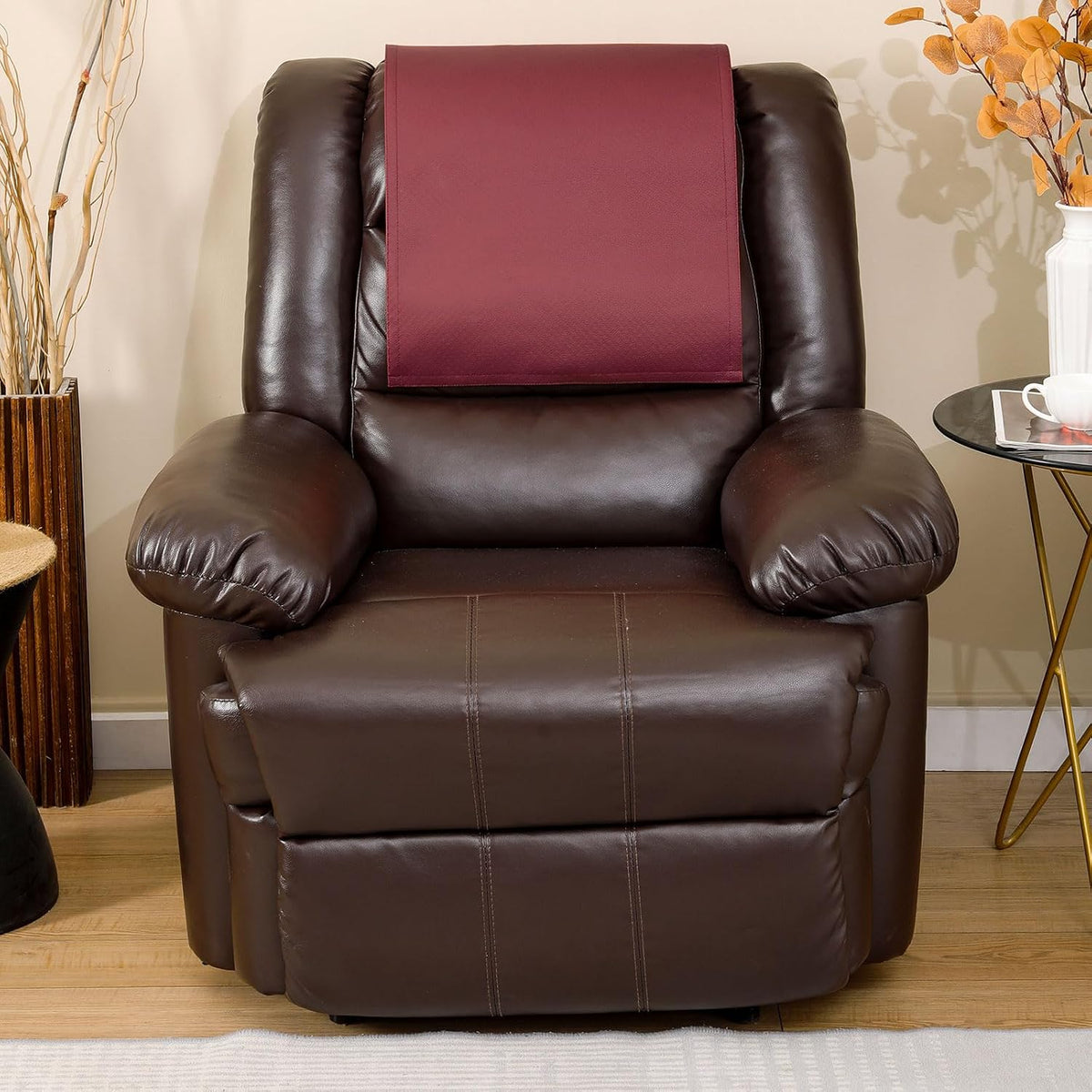 Non Slip Recliner Headrest Protector Washable Faux Leather Headrest Covers for Recliner Chair Waterproof Couch Head Rest Covers for Sofa,Furniture,Office Chair,Theater Seat