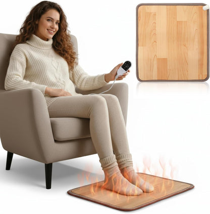 VIHOSE PVC 110V Heated Floor Mat Heater for Foot Carbon Crystal Wood Stripe Electric Heating Pad Energy Saving Foot Warmer Under Desk Indoor Space Heated Rug for Home Office(Brown, 22 x 20 Inch)