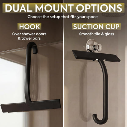 Shower Squeegee for Glass Doors, 10″ Black with No-Drill J-Hook | Hang Anywhere Without Adhesive, Seamless One-Piece Silicone, Encased Steel Core, Streak-Free Shower Squeegee for Glass & Tile