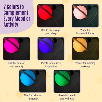 Saturn Clip On Lamp Nightlight for Kids Room - Dimmable Clip On LED Light with Detachable Head - Newborn Night Light for Boys & Girls - Breastfeeding Night Light with 7 Colors & 6 Brightness Levels