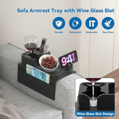 Couch Arm Cup Holder CLESOO Couch Arm Tray Anti-Slip Couch Cup Holder Silicone Sofa Armrest Tray Dual Side Pocket Couch Drink Holder Sofa Caddy Arm Remote Holder Snack Caddy with Phone Holder Blue