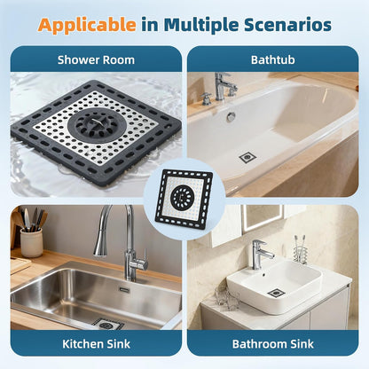 Hibbent Upgraded Shower Drain Hair Catcher for Bathroom Floor 4" Drain, Anti-Clogging Shower Drain Cover, Stainless Steel & Silicone Drain Strainer with Handle, Shower Drain Protector, Grey
