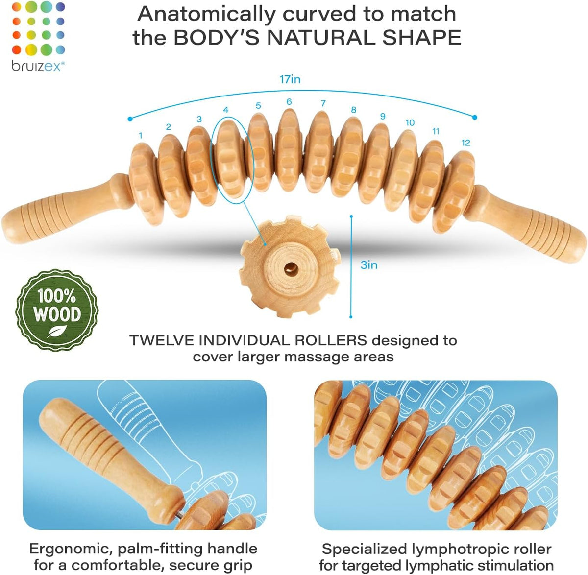 Bruizex Lipo Roller Lymphatic Drainage Massager, Massage Tool for Stomach