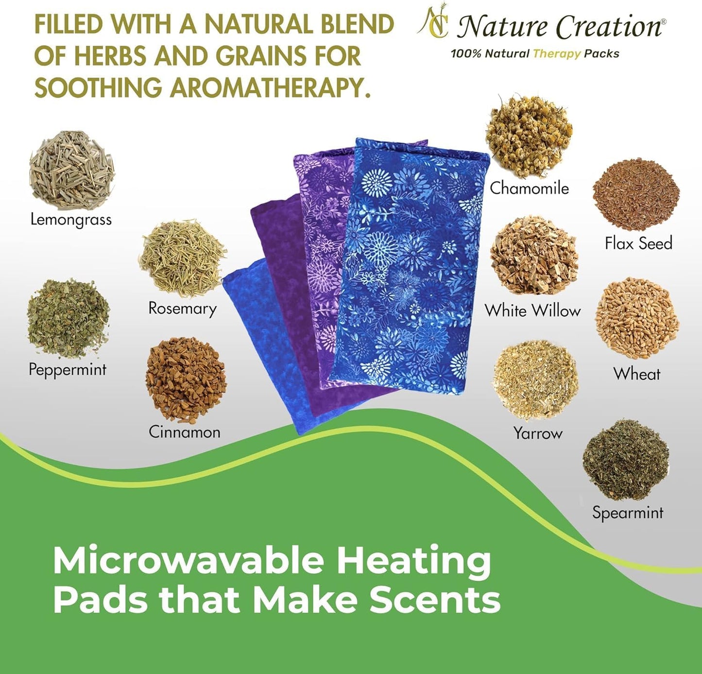Nature Creation Microwaveable Herbal Heating Pad - Microwave Heating Pad for Neck and Shoulders, Cold & Hot Pack, Heat Pack Warming Pad, Microwavable Heating Pads - Pack of 1 (Lavender Flowers)