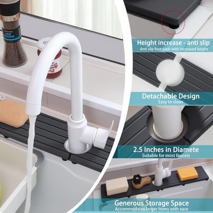 Faucet Mat for Kitchen Sink with Raised Feet, Stone Sink Mat Quick Dry around Faucet, Water Absorbent Stone Tray, Sink Splash Guard & Protectors, Stone Drying Mat for kitchen Counter