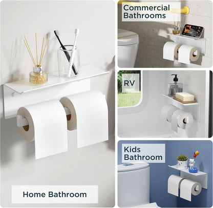 FORIOUS Toilet Paper Holder with Shelf, Commercial Toilet Paper Dispenser | Brushed Nickel | SUS304 Stainless Steel Wall Mount Double Bathroom Tissue Roll Holder for Hotel, Apartments, etc
