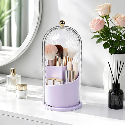 Toothbrush Holder with Cover for Bathroom Countertop, Organizer, White | Rotating 3 Slot Holder for Electric Toothbrushes, Toothpaste, Self Draining Vanity Organizer, Makeup Brush Storage
