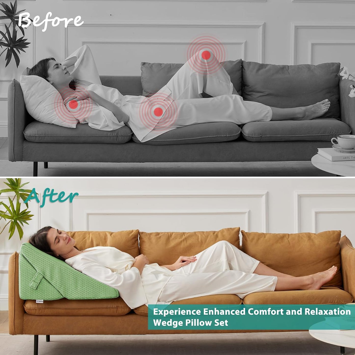 Bedluxe Wedge Pillow Headboard, 3PCS Orthopedic Bed Wedge Pillows Set for After Surgery, Adjustable Pillow Wedge for Acid Reflux&Back Pain Relief, Sleeping, Back Pillow for Bed Sitting Up, White/Grey