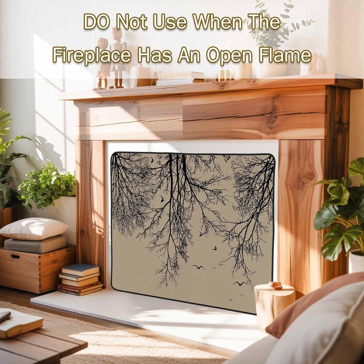 Magnetic Fireplace Cover Tree Branches Bird Fireplace Screen Decorative Brown Black Twigs Deadwood Insulation Fireplace Blocker Save Energy Fireplace Draft Stopper Covers for Living Room 45x34 Inch