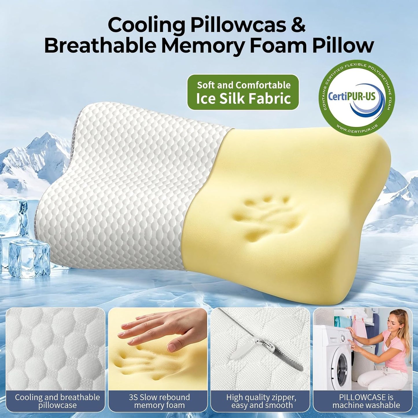 Polovo Cervical Neck Pillow for Pain Relief - Ergonomic Side Sleeper Pillow for Deep Sleep, Contour Memory Foam Pillows for Sleeping Bed Pillow for Side Back Stomach Sleepers(Grey)