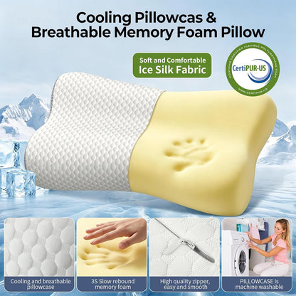 Polovo Cervical Neck Pillow for Pain Relief - Ergonomic Side Sleeper Pillow for Deep Sleep, Contour Memory Foam Pillows for Sleeping Bed Pillow for Side Back Stomach Sleepers(Grey)